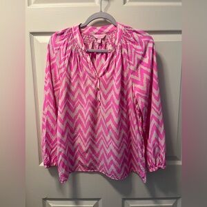Lilly Pulitzer Women’s Pink and White Chevron Silk Blouse. Sz XS